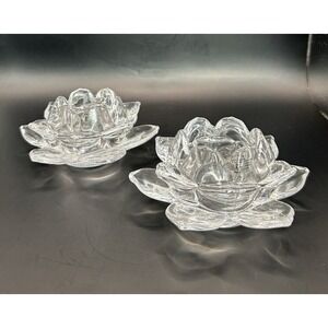 Shannon by Godinger Lotus Crystal Votive Tea light Pair Candle Holders, Set of 2